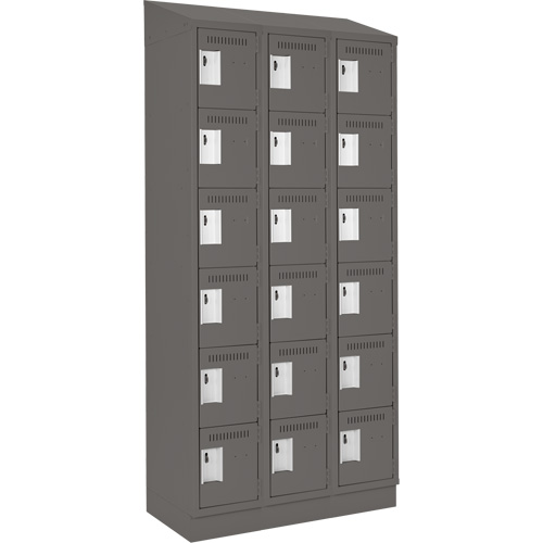 Clean Line Lockerette, 6 -tier, Bank of 3, 36" x 18" x 82", Steel, Charcoal, Rivet (Assembled) Ottawa Fastener Supply