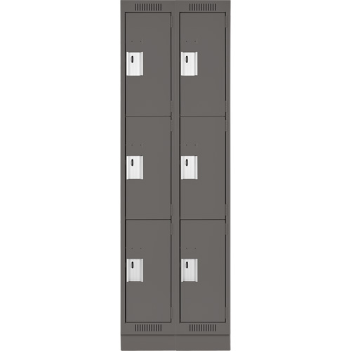 Clean Line Lockers, 3 -tier, Bank of 2, 24" x 18" x 76", Steel, Charcoal, Rivet (Assembled) Ottawa Fastener Supply