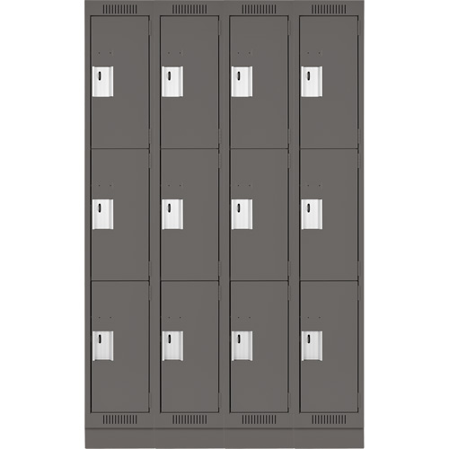 Clean Line Lockers, 3 -tier, Bank of 4, 48" x 18" x 76", Steel, Charcoal, Rivet (Assembled) Ottawa Fastener Supply