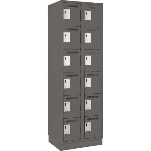 Clean Line Lockerette, 6 -tier, Bank of 2, 24" x 18" x 76", Steel, Charcoal, Rivet (Assembled) Ottawa Fastener Supply