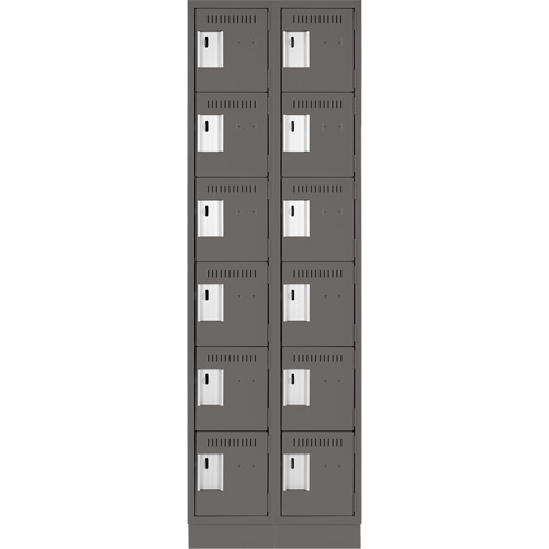 Clean Line Lockerette, 6 -tier, Bank of 2, 24" x 18" x 76", Steel, Charcoal, Rivet (Assembled) Ottawa Fastener Supply