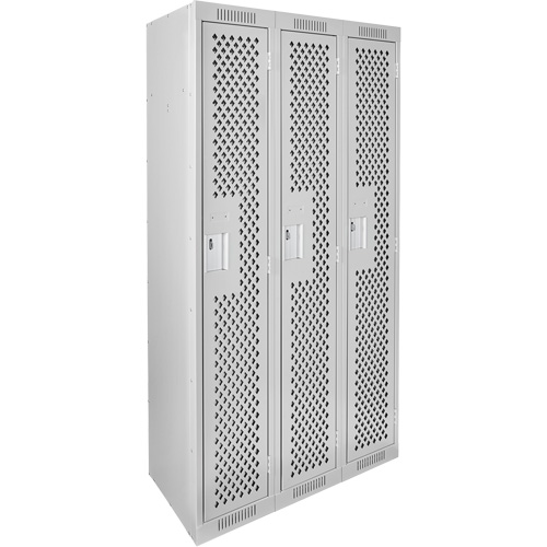 Clean Line Lockers, Bank of 3, 36" x 12" x 72", Steel, Grey, Rivet (Assembled), Perforated Ottawa Fastener Supply