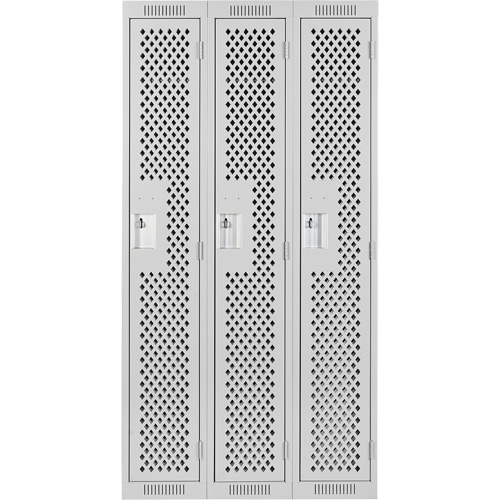 Clean Line Lockers, Bank of 3, 36" x 12" x 72", Steel, Grey, Rivet (Assembled), Perforated Ottawa Fastener Supply