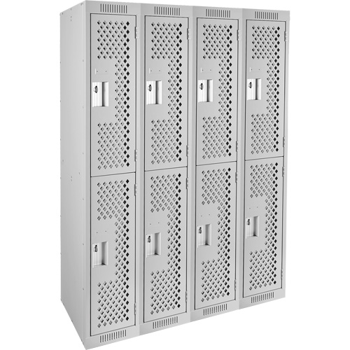 Clean Line Lockers, 2 -tier, Bank of 4, 48" x 15" x 72", Steel, Grey, Rivet (Assembled), Perforated Ottawa Fastener Supply