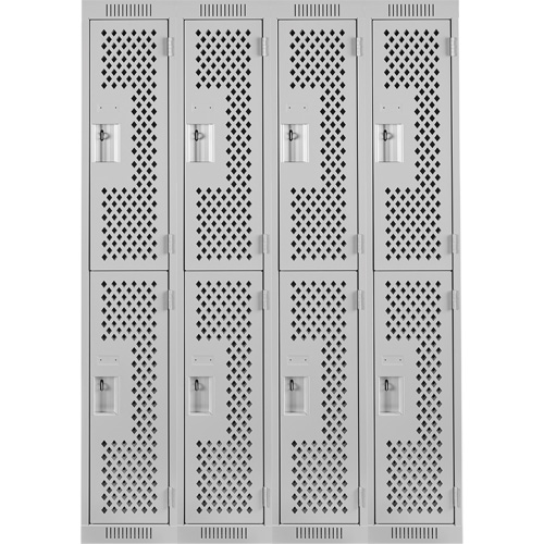 Clean Line Lockers, 2 -tier, Bank of 4, 48" x 15" x 72", Steel, Grey, Rivet (Assembled), Perforated Ottawa Fastener Supply