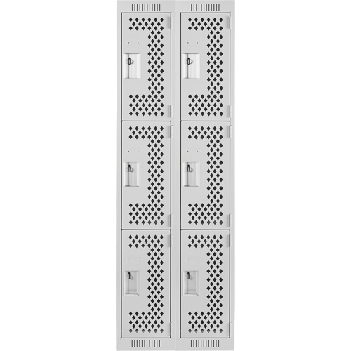 Clean Line Lockers, 3 -tier, Bank of 2, 24" x 12" x 72", Steel, Grey, Rivet (Assembled), Perforated Ottawa Fastener Supply