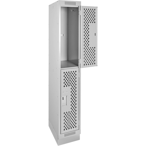 Clean Line Lockers, 2 -tier, 12" x 18" x 76", Steel, Grey, Rivet (Assembled), Perforated Ottawa Fastener Supply