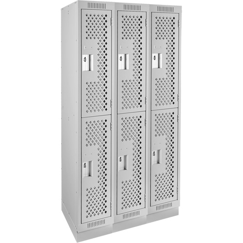 Clean Line Lockers, 2 -tier, Bank of 3, 36" x 18" x 76", Steel, Grey, Rivet (Assembled), Perforated Ottawa Fastener Supply