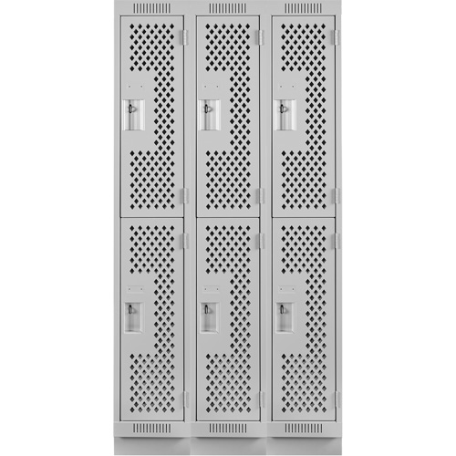 Clean Line Lockers, 2 -tier, Bank of 3, 36" x 18" x 76", Steel, Grey, Rivet (Assembled), Perforated Ottawa Fastener Supply