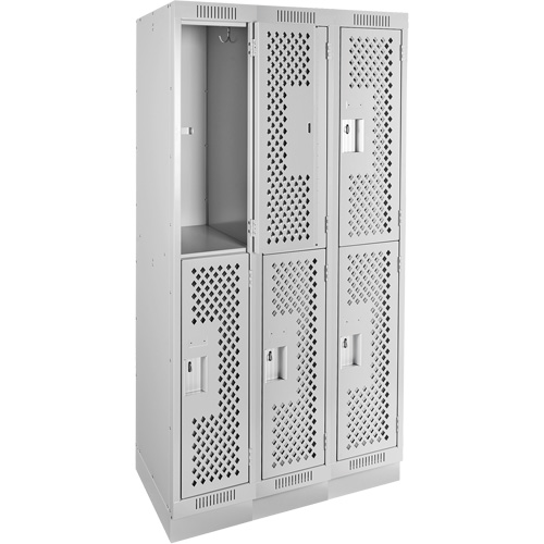 Clean Line Lockers, 2 -tier, Bank of 3, 36" x 18" x 76", Steel, Grey, Rivet (Assembled), Perforated Ottawa Fastener Supply