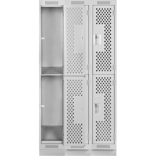 Clean Line Lockers, 2 -tier, Bank of 3, 36" x 18" x 76", Steel, Grey, Rivet (Assembled), Perforated Ottawa Fastener Supply