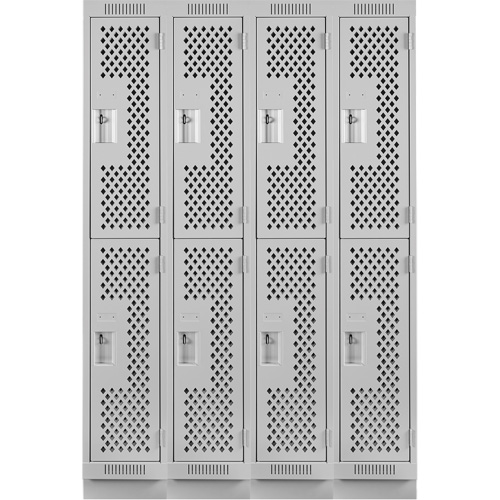 Clean Line Lockers, 2 -tier, Bank of 4, 48" x 18" x 76", Steel, Grey, Rivet (Assembled), Perforated Ottawa Fastener Supply