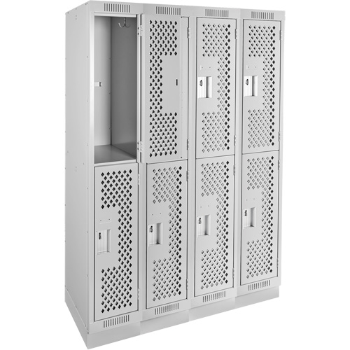 Clean Line Lockers, 2 -tier, Bank of 4, 48" x 18" x 76", Steel, Grey, Rivet (Assembled), Perforated Ottawa Fastener Supply