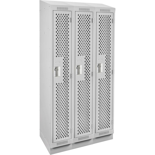 Clean Line Lockers, Bank of 3, 36" x 12" x 82", Steel, Grey, Rivet (Assembled), Perforated Ottawa Fastener Supply