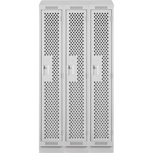 Clean Line Lockers, Bank of 3, 36" x 12" x 82", Steel, Grey, Rivet (Assembled), Perforated Ottawa Fastener Supply