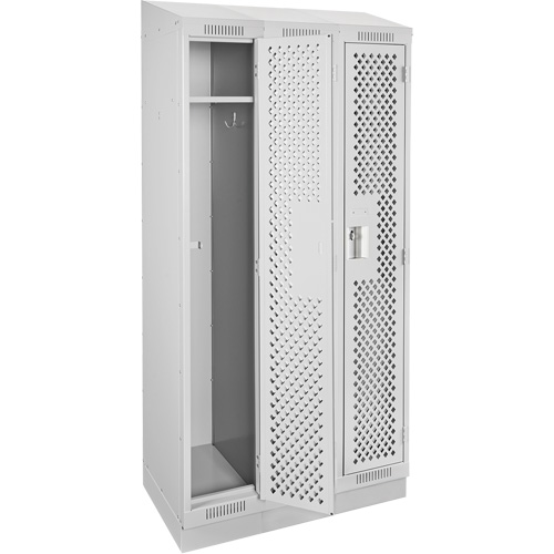 Clean Line Lockers, Bank of 3, 36" x 12" x 82", Steel, Grey, Rivet (Assembled), Perforated Ottawa Fastener Supply