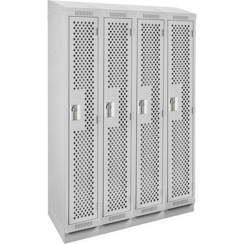Clean Line Lockers, Bank of 4, 48" x 12" x 82", Steel, Grey, Rivet (Assembled), Perforated Ottawa Fastener Supply