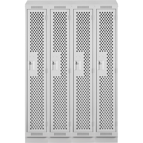 Clean Line Lockers, Bank of 4, 48" x 12" x 82", Steel, Grey, Rivet (Assembled), Perforated Ottawa Fastener Supply