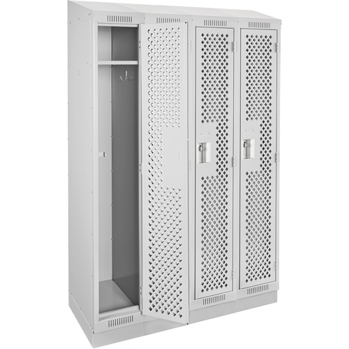 Clean Line Lockers, Bank of 4, 48" x 12" x 82", Steel, Grey, Rivet (Assembled), Perforated Ottawa Fastener Supply
