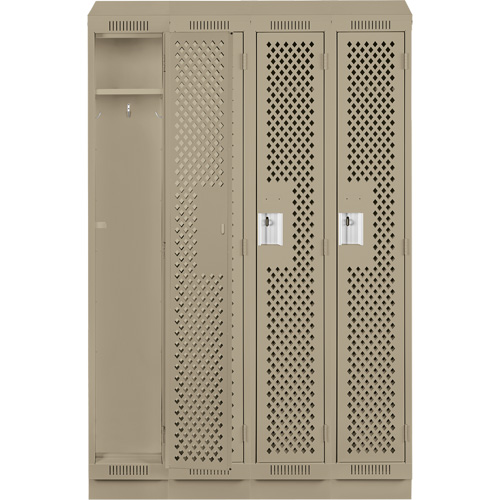 Clean Line Lockers, Bank of 4, 48" x 12" x 82", Steel, Grey, Rivet (Assembled), Perforated Ottawa Fastener Supply