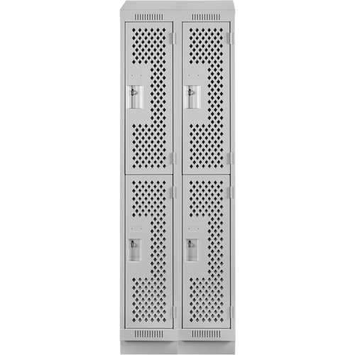 Clean Line Lockers, 2 -tier, Bank of 2, 24" x 18" x 82", Steel, Grey, Rivet (Assembled), Perforated Ottawa Fastener Supply