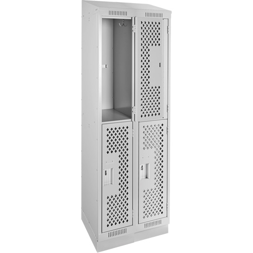 Clean Line Lockers, 2 -tier, Bank of 2, 24" x 18" x 82", Steel, Grey, Rivet (Assembled), Perforated Ottawa Fastener Supply