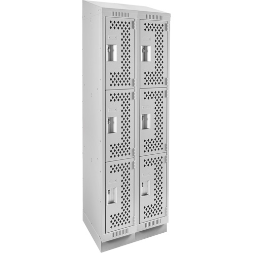 Clean Line Lockers, 3 -tier, Bank of 2, 24" x 12" x 82", Steel, Grey, Rivet (Assembled), Perforated Ottawa Fastener Supply