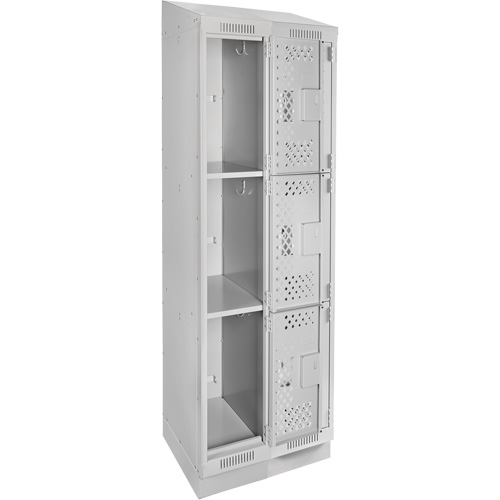 Clean Line Lockers, 3 -tier, Bank of 2, 24" x 12" x 82", Steel, Grey, Rivet (Assembled), Perforated Ottawa Fastener Supply