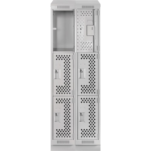 Clean Line Lockers, 3 -tier, Bank of 2, 24" x 12" x 82", Steel, Grey, Rivet (Assembled), Perforated Ottawa Fastener Supply
