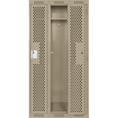 Clean Line Lockers, Bank of 3, 36" x 15" x 72", Steel, Beige, Rivet (Assembled), Perforated Ottawa Fastener Supply