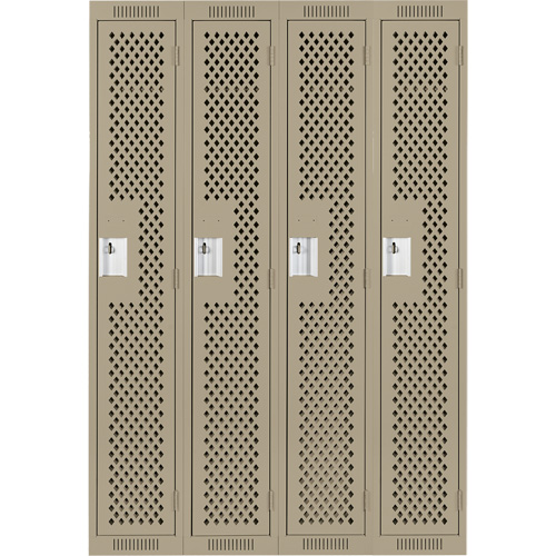 Clean Line Lockers, Bank of 4, 48" x 15" x 72", Steel, Beige, Rivet (Assembled), Perforated Ottawa Fastener Supply