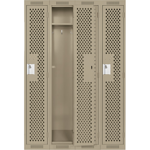 Clean Line Lockers, Bank of 4, 48" x 15" x 72", Steel, Beige, Rivet (Assembled), Perforated Ottawa Fastener Supply