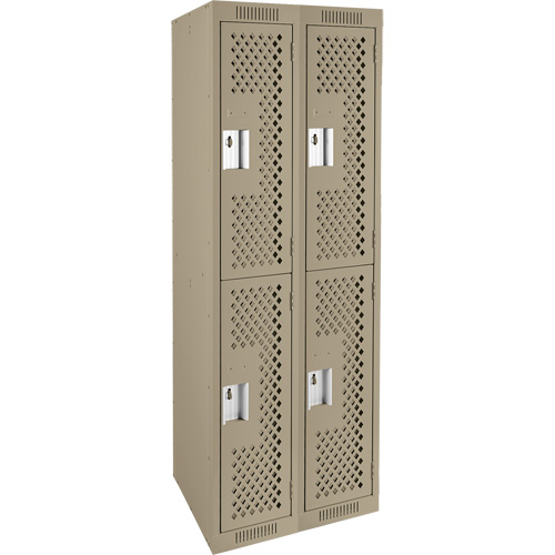 Clean Line Lockers, 2 -tier, Bank of 2, 24" x 15" x 72", Steel, Beige, Rivet (Assembled), Perforated Ottawa Fastener Supply