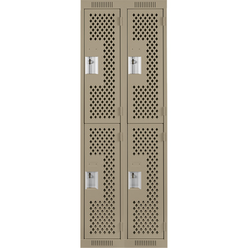 Clean Line Lockers, 2 -tier, Bank of 2, 24" x 15" x 72", Steel, Beige, Rivet (Assembled), Perforated Ottawa Fastener Supply