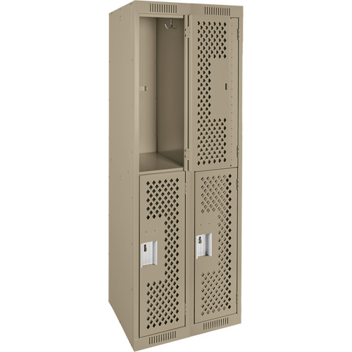 Clean Line Lockers, 2 -tier, Bank of 2, 24" x 15" x 72", Steel, Beige, Rivet (Assembled), Perforated Ottawa Fastener Supply
