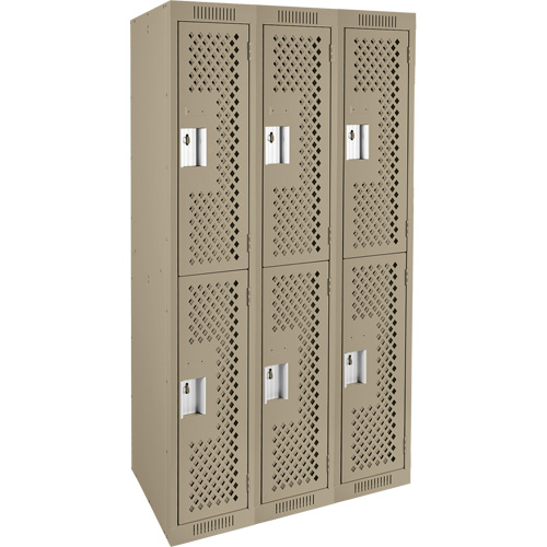 Clean Line Lockers, 2 -tier, Bank of 3, 36" x 15" x 72", Steel, Beige, Rivet (Assembled), Perforated Ottawa Fastener Supply