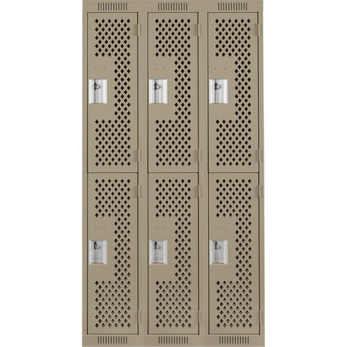 Clean Line Lockers, 2 -tier, Bank of 3, 36" x 15" x 72", Steel, Beige, Rivet (Assembled), Perforated Ottawa Fastener Supply