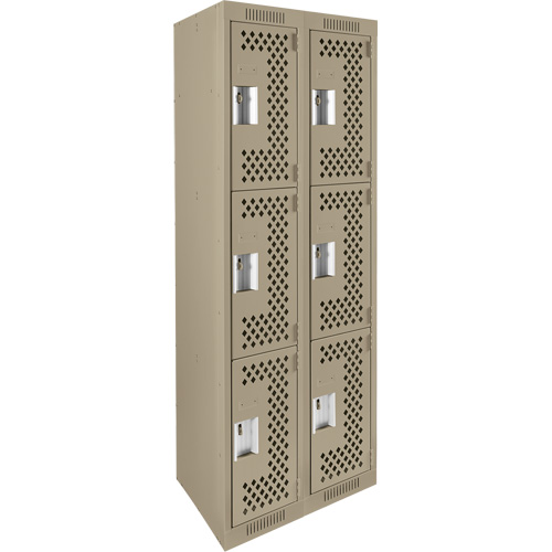 Clean Line Lockers, 3 -tier, Bank of 2, 24" x 12" x 72", Steel, Beige, Rivet (Assembled), Perforated Ottawa Fastener Supply