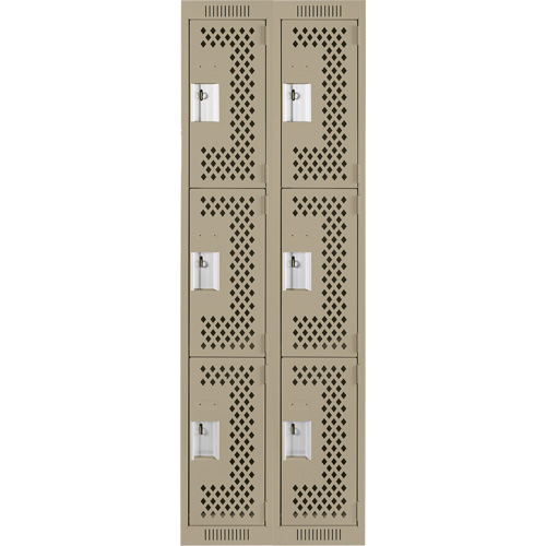 Clean Line Lockers, 3 -tier, Bank of 2, 24" x 12" x 72", Steel, Beige, Rivet (Assembled), Perforated Ottawa Fastener Supply
