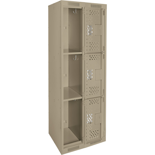 Clean Line Lockers, 3 -tier, Bank of 2, 24" x 12" x 72", Steel, Beige, Rivet (Assembled), Perforated Ottawa Fastener Supply