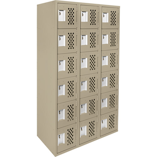 Assembled Lockerettes Clean Line Perforated Economy Lockers, 6 -tier, Bank of 3, 18" x 72" x 12", Steel Ottawa Fastener Supply