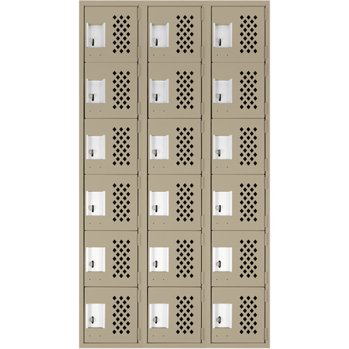 Assembled Lockerettes Clean Line Perforated Economy Lockers, 6 -tier, Bank of 3, 18" x 72" x 12", Steel Ottawa Fastener Supply