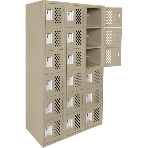 Assembled Lockerettes Clean Line Perforated Economy Lockers, 6 -tier, Bank of 3, 18" x 72" x 12", Steel Ottawa Fastener Supply