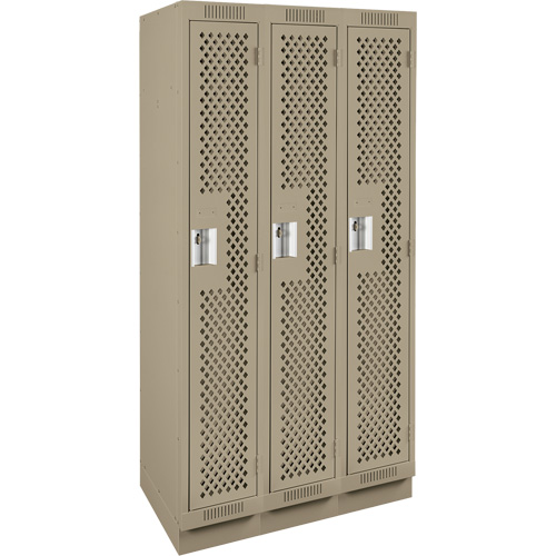 Clean Line Lockers, Bank of 3, 36" x 15" x 76", Steel, Beige, Rivet (Assembled), Perforated Ottawa Fastener Supply