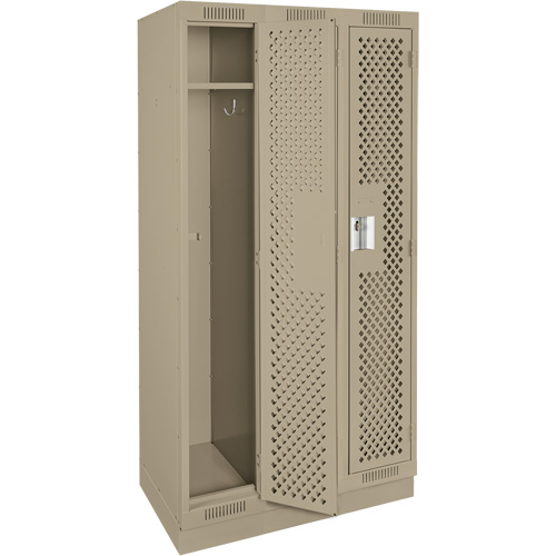 Clean Line Lockers, Bank of 3, 36" x 15" x 76", Steel, Beige, Rivet (Assembled), Perforated Ottawa Fastener Supply