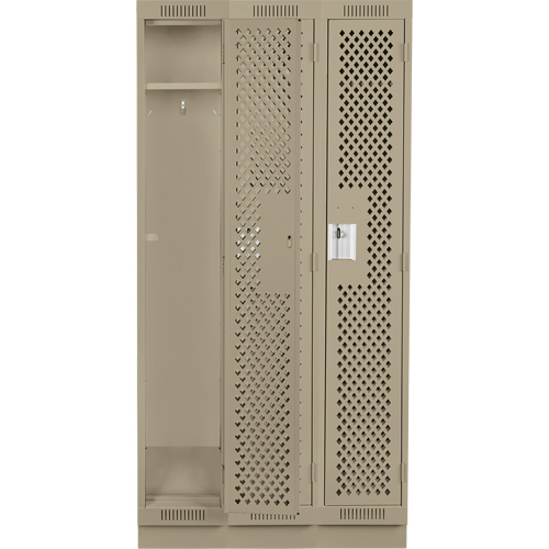 Clean Line Lockers, Bank of 3, 36" x 15" x 76", Steel, Beige, Rivet (Assembled), Perforated Ottawa Fastener Supply