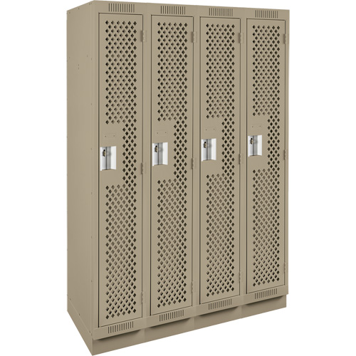 Clean Line Lockers, Bank of 4, 48" x 15" x 76", Steel, Beige, Rivet (Assembled), Perforated Ottawa Fastener Supply