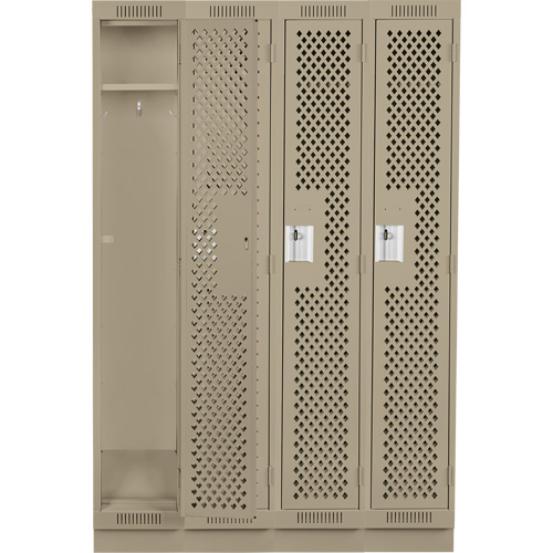 Clean Line Lockers, Bank of 4, 48" x 15" x 76", Steel, Beige, Rivet (Assembled), Perforated Ottawa Fastener Supply