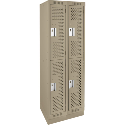 Clean Line Lockers, 2 -tier, Bank of 2, 24" x 18" x 76", Steel, Beige, Rivet (Assembled), Perforated Ottawa Fastener Supply