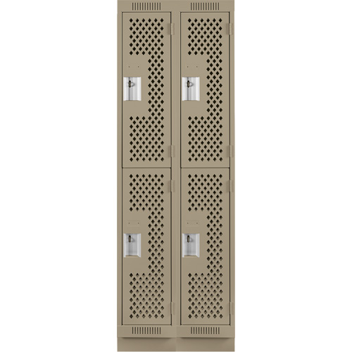Clean Line Lockers, 2 -tier, Bank of 2, 24" x 18" x 76", Steel, Beige, Rivet (Assembled), Perforated Ottawa Fastener Supply